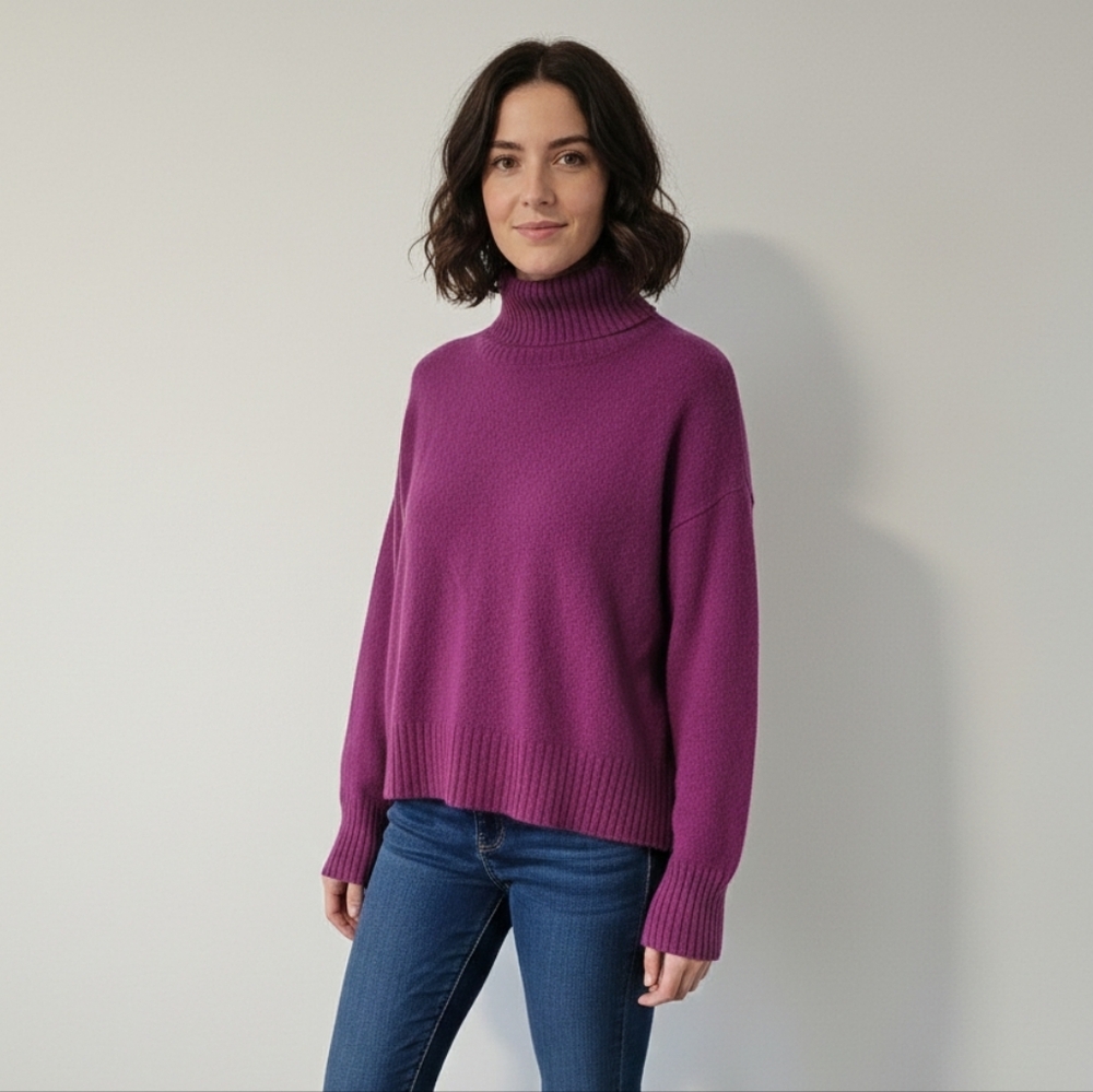 Halston Heritage Rich Purple Turtleneck Sweater 100% Cashmere